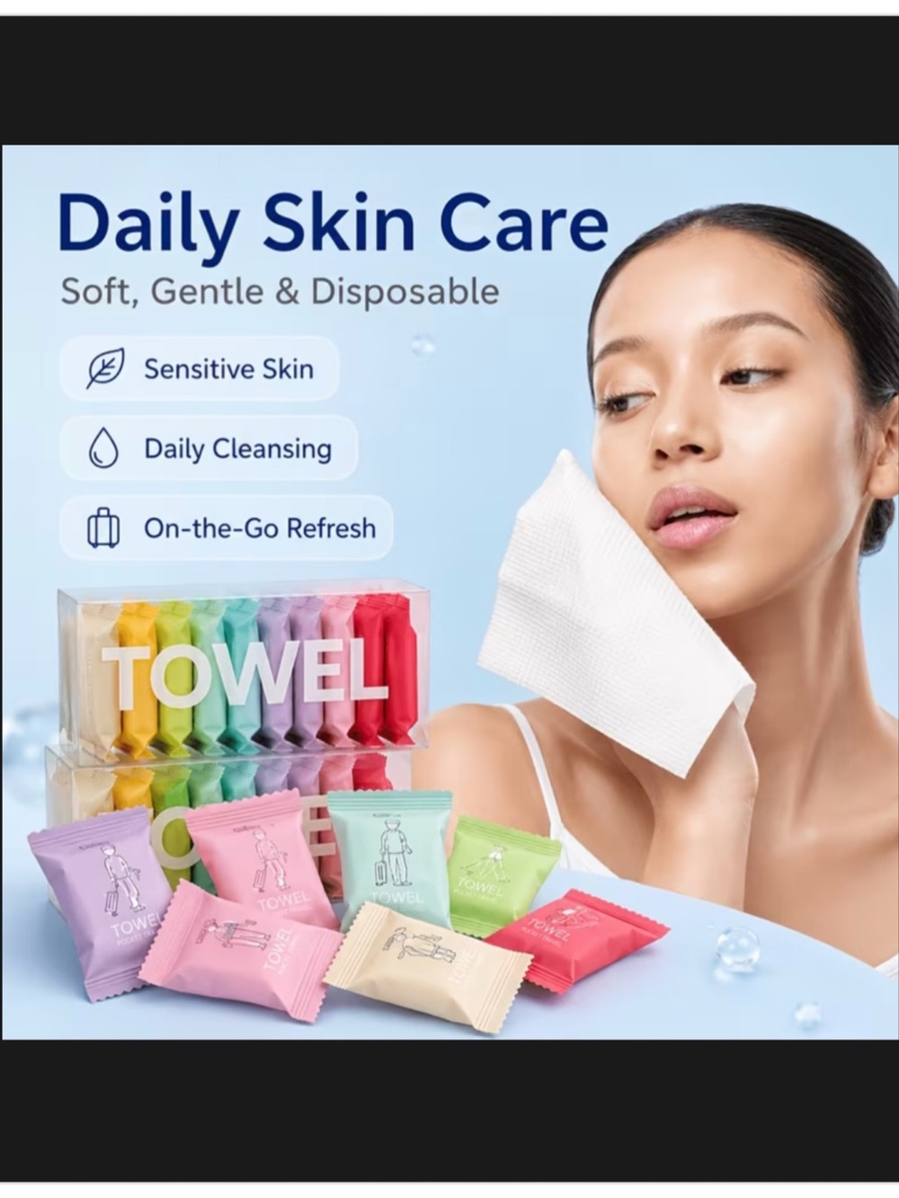 14 pack Disposable Daily Face Towels for Sensitive Skin - Assorted Pastel Colors